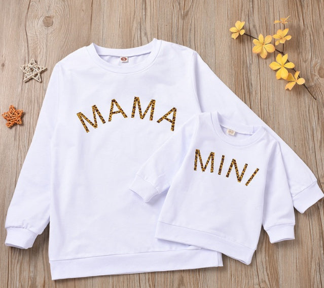 Spring Autumn Mom and Me Family Matching Sweatshirt Baby Girls Letter Print Long Sleeve Pullover Top Hoodie Clothes