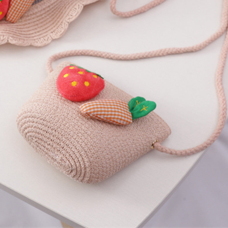 Summer Baby Flower Breathable Hat Straw Hat With Handbag Bags
