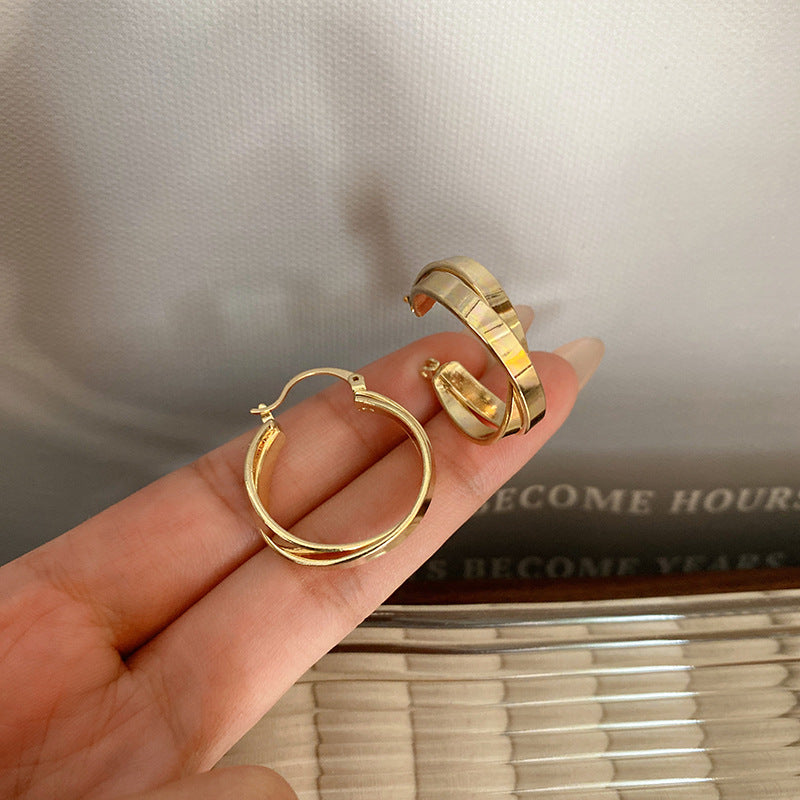Silver Needle Retro Geometric Metal Earrings Female Niche Temperament