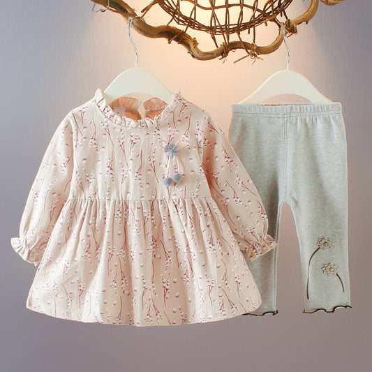New Style Western Style Cotton Two-piece Baby Girl Spring And Autumn Clothes