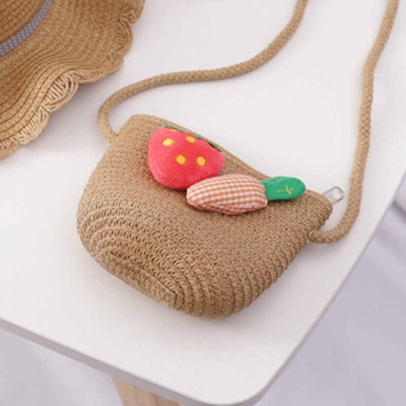Summer Baby Flower Breathable Hat Straw Hat With Handbag Bags