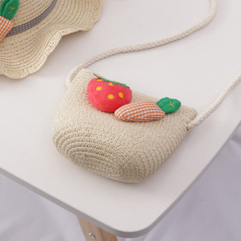 Summer Baby Flower Breathable Hat Straw Hat With Handbag Bags