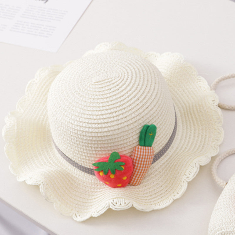 Summer Baby Flower Breathable Hat Straw Hat With Handbag Bags