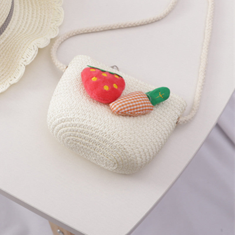 Summer Baby Flower Breathable Hat Straw Hat With Handbag Bags