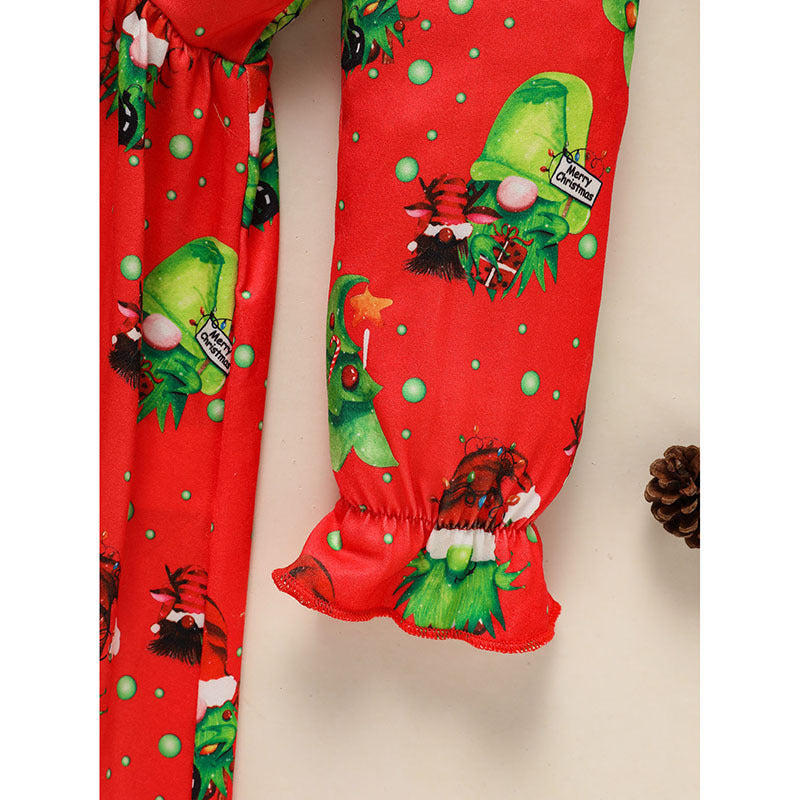 Toddler Kids Baby Girl Christmas Dress Outifts, Long Sleeves Cartoon Prints Party Dress With Heart Print Vest Coat Xmas Clothes Set