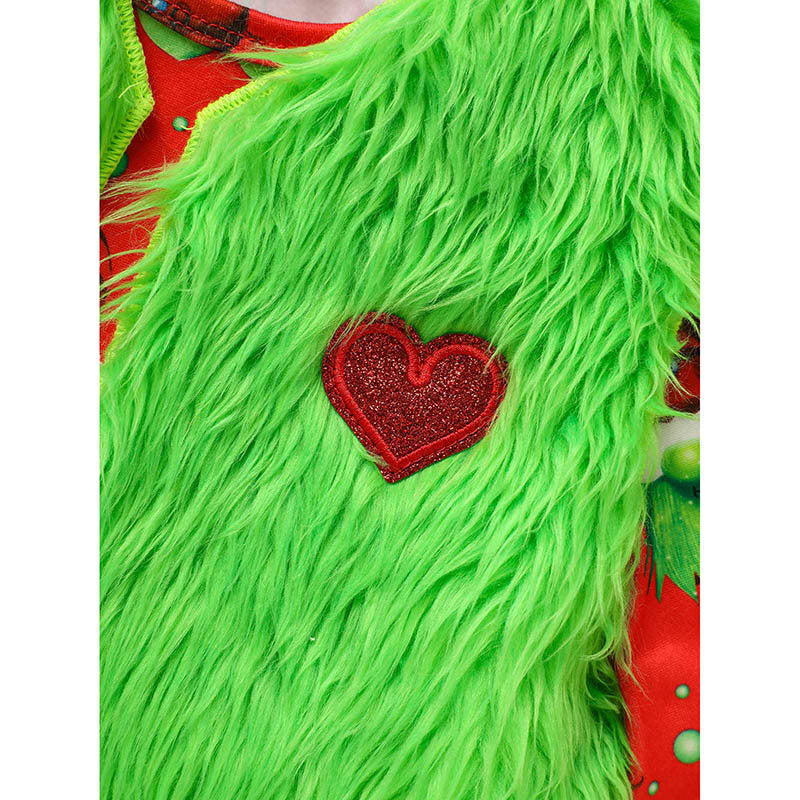 Toddler Kids Baby Girl Christmas Dress Outifts, Long Sleeves Cartoon Prints Party Dress With Heart Print Vest Coat Xmas Clothes Set