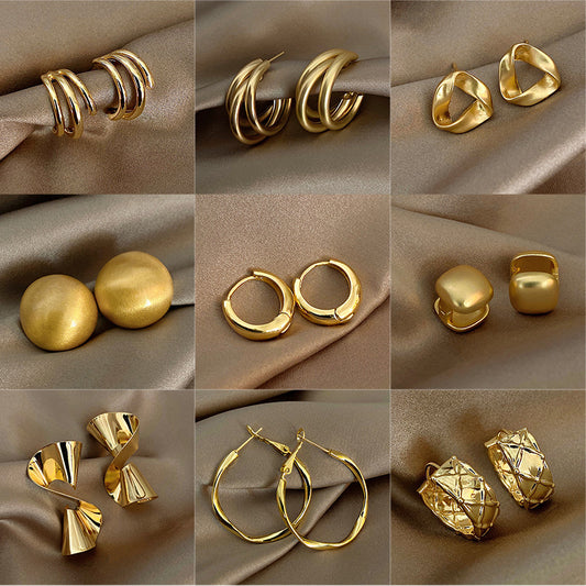 Silver Needle Retro Geometric Metal Earrings Female Niche Temperament